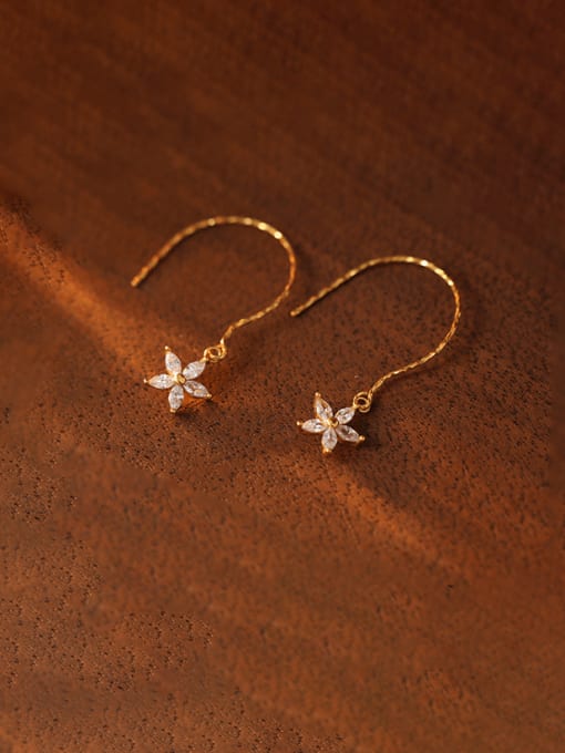 ES466 [Gold] 925 Sterling Silver Cubic Zirconia Flower Minimalist Hook Earring
